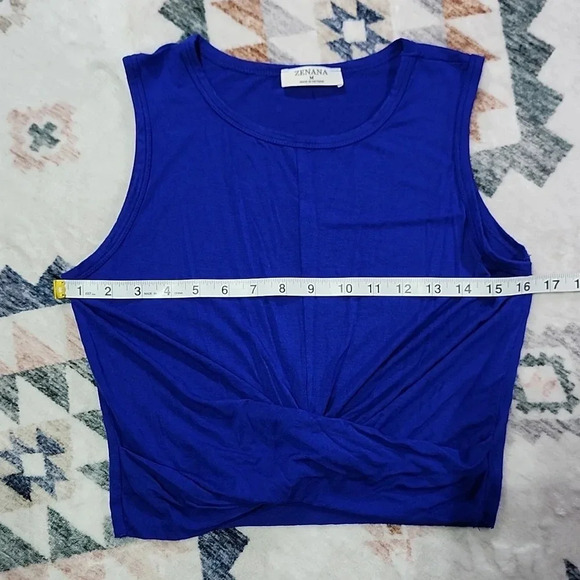 Zenana Blue Twist Front Tank Top – Women’s Size M Sleeveless Stretchy Crop - Picture 6 of 8